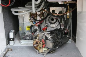 An Aqua-Hot system has been opened up and is ready to be serviced.