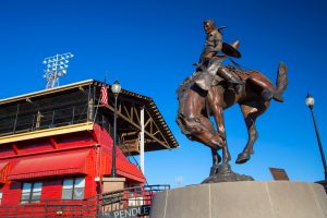 Let ’er Buck, a statue beside Pendleton Round-Up Arena.
