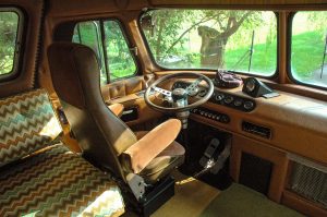 The Browns restored the bus interior with equipment and furnishings that recall its early look.