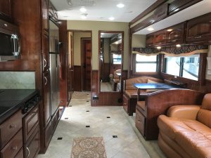 A front-to-rear view of the RV living area in an Equine Motorcoach.