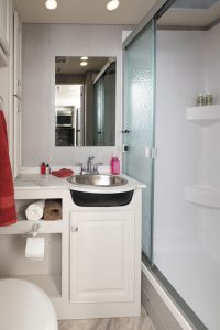 The 32RW's bath includes a sizable shower.