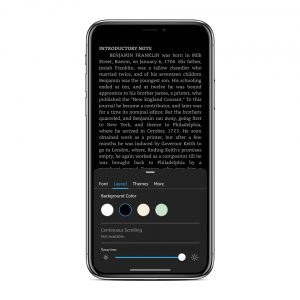 Smartphone users can set type size and screen color for convenient, portable reading.
