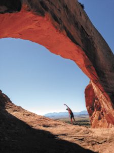 Ken and Chris Wurtenberger savored the scenery during a motorhome trip to Utah, including Arches National Park, where Ken struck a fun pose under one of the sandstone formations.