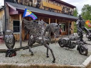 During a motorhome trip, Andrew and Joanne Larrimore took a road less traveled and encountered amazing metal sculptures on display at Indian Brook Trading Company in Bethlehem, New Hampshire. 