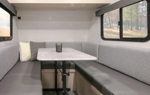 The U-shaped dinette can be converted to sleeping space for two.