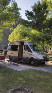 Michael Carnes scored a shady campsite for his Roadtrek motorhome. 