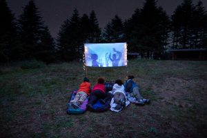 Movie night at the campsite