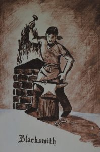 This mural at Old Bardstown Village depicts a key tradesman of the time.