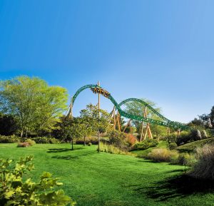 Thrill rides and more fill Busch Gardens amusement park.