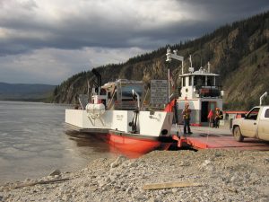 Robert Sykes’ motorhome was loaded onto the ferry at Dawson City, in Canada’s Yukon Territory, for a trip across the Yukon River.