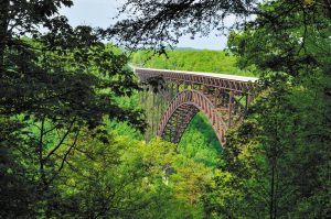 The New River Gorge Bridge as observed from the Canyon Rim Visitor Center.