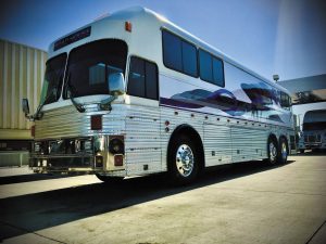 Annette Diaz shared a photo of her 1973 Eagle bus conversion, all fueled up and ready for a trip to Las Vegas.