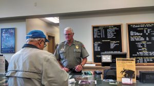 Rick answered questions and offered suggestions to visitors eager to see as much of the park as possible. 