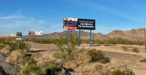 Billboards promoting FMCA membership graced Interstate 10 eastbound and westbound near Quartzsite, Arizona, around the time of the big RV show there.