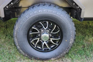 The Range Lite Air’s 15-inch tires on aluminum rims have an aggressive tread pattern for venturing off-road.
