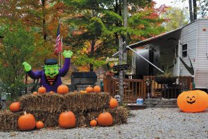 Here as elsewhere, campgrounds decorate for fall.