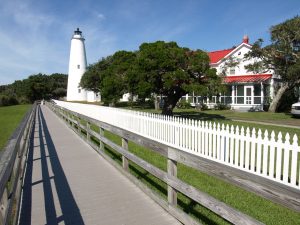 Ocracoke Lighthouse, built in 1823, is the oldest continuously in-service lighthouse in North Carolina.
