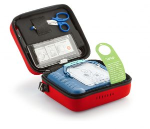An automated external defibrillator (AED) is used to help victims of sudden cardiac arrest.