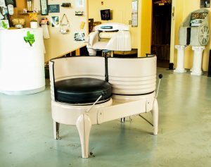 When a washing machine’s cleaning days are over, it might get turned into an interesting piece of furniture.