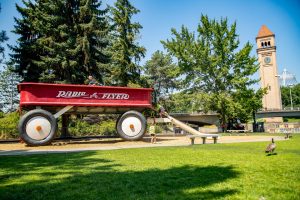 The giant Radio Flyer in Riverfront Park also functions as a slide.