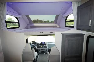 The over-the-cab SkyBunk provides 37 inches of headroom and a 52-inch-by-80-inch sleeping area. 