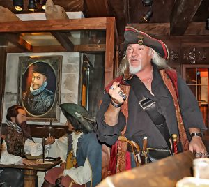 “Captain Mayhem” leads a tour at the Pirate & Treasure Museum.