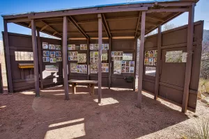 A bird blind near the Palo Duro Trading Post offers a secluded spot from which to view the avians.