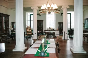 Lincoln often conducted legal research in the old Illinois State Library, where he wrote his “House Divided” speech.