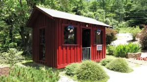 Poet Byron Herbert Reece used this small red building as a writing studio.