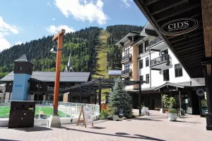 In warm weather, Taos Ski Valley visitors can hike, bike, and ride the lifts. 