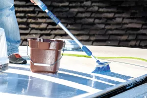 Liquid dish soap and a soft-bristle brush usually are all that’s needed to clean an RV roof.
