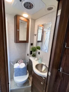 The bathroom in the 24V is small but nicely appointed.