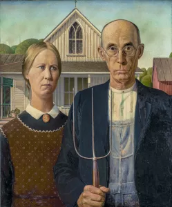 The house that inspired artist Grant Wood’s most famous work, “American Gothic,” still stands in Eldon, Iowa, and visitors who wantto re-create the iconic scene from the 1930 painting can borrow costumes and pitchforks for their own photo shoots.