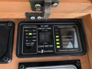 Some RVs have an energy management system, which automatically and temporarily shuts down branch circuits in case of an overcurrent situation.