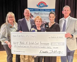 During a recent Fantasy RV Tours rally, a fun auction made possible a donation of $102,940 to Make-A-Wish East Tennessee. 