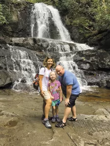 Waterfalls in Great Smoky Mountains National Park make great family photos.