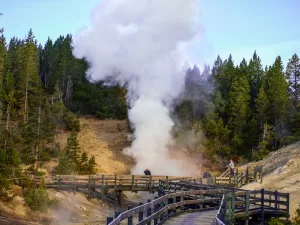 Dragon’s Mouth Spring is a quick trip down the boardwalk from the Mud Volcano.