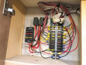 In some cases, especially in motorhomes, an RV will have separate 12-volt fuse, breaker, and relay access points.