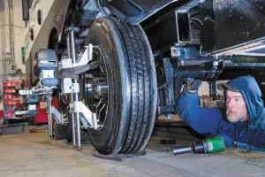 The final, critical part of the conversion is wheel alignment. Henderson’s uses a Hunter Engineering DSP700 wheel alignment system to ensure a good setup.