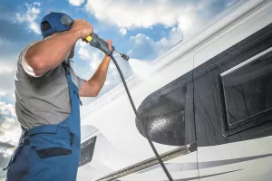 Clean the outside of your RV before the dirt and grime becomes more difficult to remove.