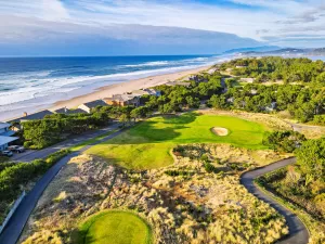 Salishan Golf Links’ 18-hole links-style course winds through the natural landscape with water views on several holes. 
