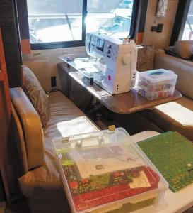 A table extension accommodates Diane’s machine.