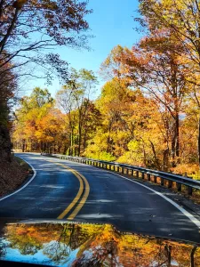 Autumn colors framed a mountain drive between Hiawassee and Helen, Georgia, in this photo shared by Linda Guess.