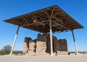 The “Great House” at Casa Grande Ruins National Monument is shielded by a giant structure.