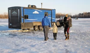 Ice fish houses make this sport much more comfortable, sheltering anglers from the elements. An ATV can even be stored in the garage area. 