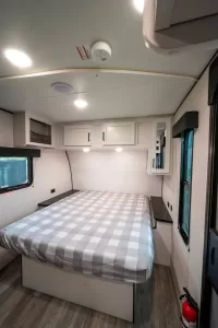 The bedroom is located in the front of the unit.
