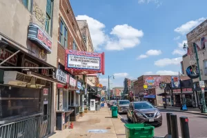 Beale Street Historic District in Memphis, Tennessee.