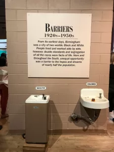 An exhibit at the Birmingham Civil Rights Institute recalls a real-life example of segregation.