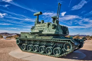 An M247 Sergeant York self-propelled anti-aircraft gun at the U.S. Army Proving Ground.