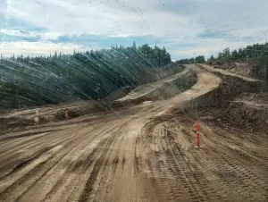 The author encountered road construction along the Klondike Highway.